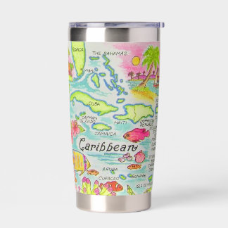 Kleurrijke Caribische Eilanden Geïllustreerde Mok Geïsoleerde Drinkbeker