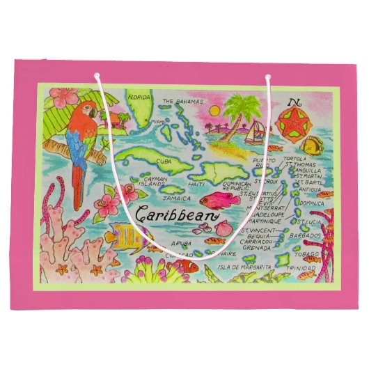Kleurrijke Caribische Eilanden Gift Bag Groot Cadeauzakje (Achterkant)