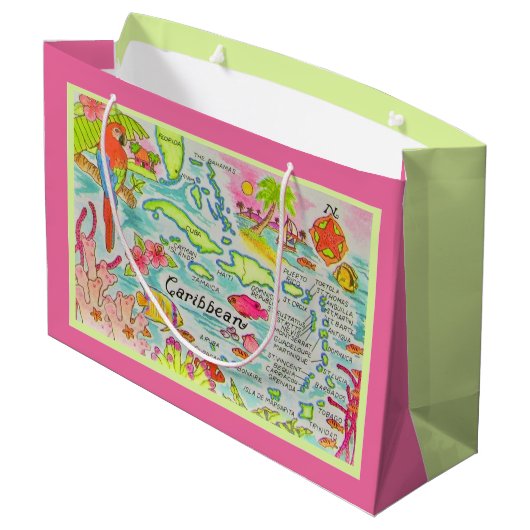 Kleurrijke Caribische Eilanden Gift Bag Groot Cadeauzakje (Achterkant Gekanteld)