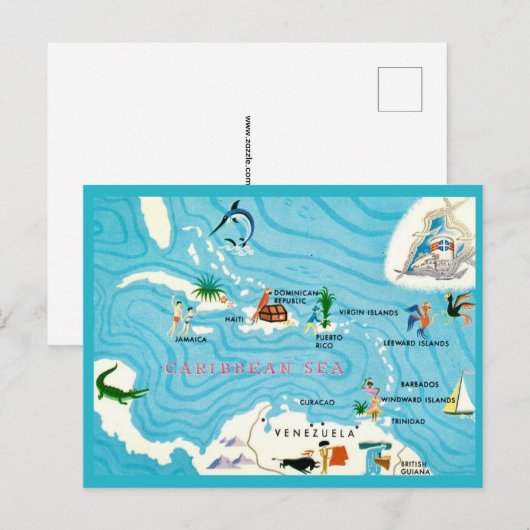 Kleurrijke Caribische Kaart Ansichtkaart (Voorkant / Achterkant)
