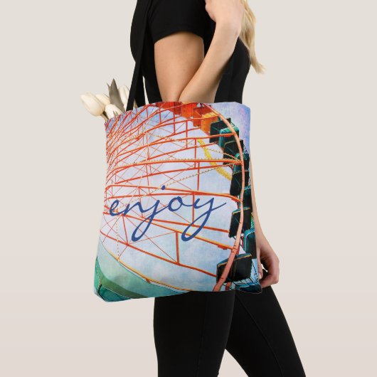 Kleurrijke Carnaval Ferris Wheel Foto Geniet Scrip Tote Bag (Dichtbij)