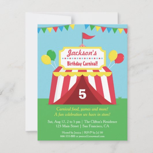 Kleurrijke Carnaval Kids verjaardagsfeestje uitnod Kaart (Voorkant)