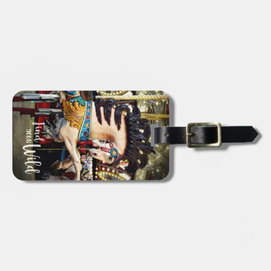 Kleurrijke  Carrousel Paard Wild Quote Stijlvol Bagagelabel (Voorkant horizontaal)