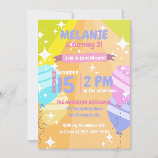 Kleurrijke Cartoon Ballonnen Sparkles Verjaardagsf Kaart (Voorkant)