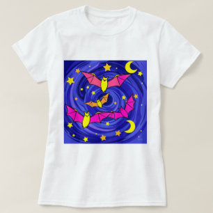 Kleurrijke Cartoon Bat Schattigee Halloween Sterre T-shirt