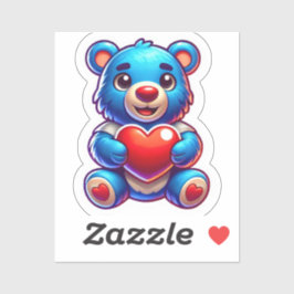 Kleurrijke Cartoon Beer houdt hart vast Sticker