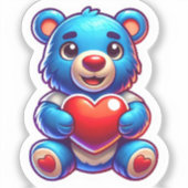 Kleurrijke Cartoon Beer houdt hart vast Sticker (Voorkant)