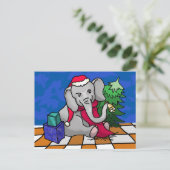 Kleurrijke Cartoon Bell Ringing Christmas Elephant Feestdagenkaart (Staand voorkant)