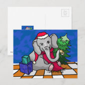 Kleurrijke Cartoon Bell Ringing Christmas Elephant Feestdagenkaart (Voorkant / Achterkant)