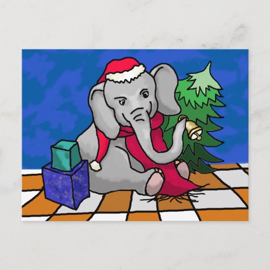 Kleurrijke Cartoon Bell Ringing Christmas Elephant Feestdagenkaart (Voorkant)