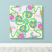 Kleurrijke cartoon bloemen oorspronkelijke kunst canvas afdruk (Insitu (Houten vloer))