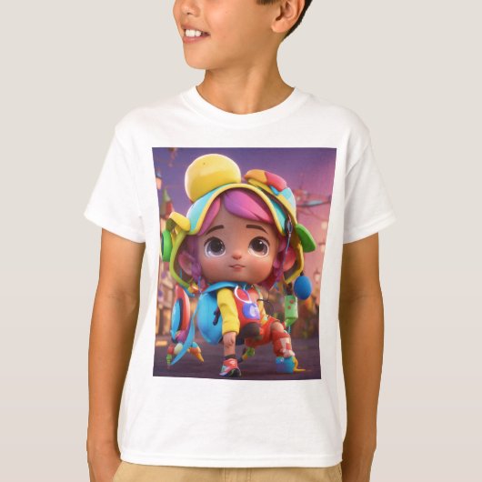 Kleurrijke Cartoon Boy T-shirt (Voorkant)
