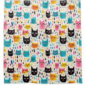 Kleurrijke Cartoon Cats Pattern Douchegordijn (Voorkant)