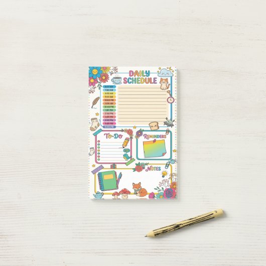 Kleurrijke Cartoon Dagelijkse Planner Post-it® Notes (Op bureau)