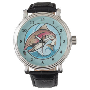 Kleurrijke Cartoon die een vis vangt Horloge