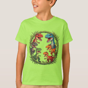 Kleurrijke Cartoon-dinosaurussen in Bamboe Frame T-shirt