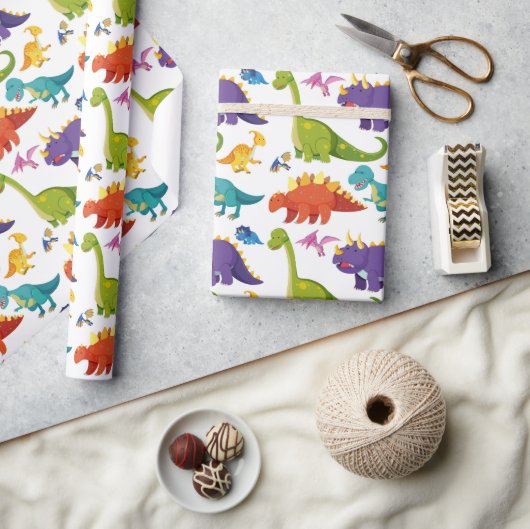 Kleurrijke cartoon dinosaurussen kinder naadloze p cadeaupapier (Crafts)