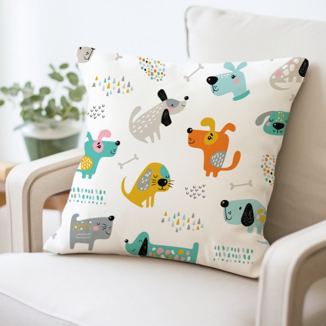 Kleurrijke Cartoon Dogs Sierkussen (Creator heeft geüpload)