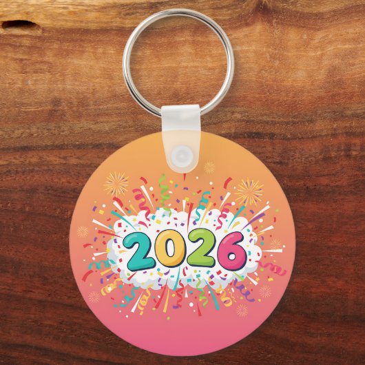 Kleurrijke Cartoon Explosie 2026 Sleutelhanger (Voorkant)