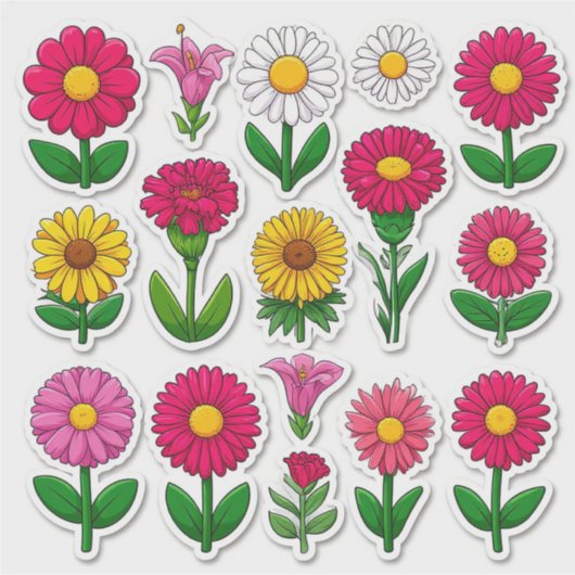 Kleurrijke Cartoon Flower Stickers (Voorkant)