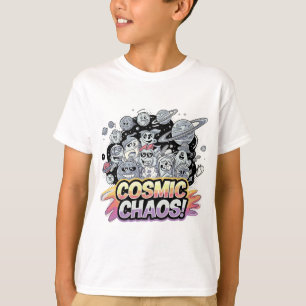 Kleurrijke Cartoon Galaxy met Dynamic Planet Motif T-shirt