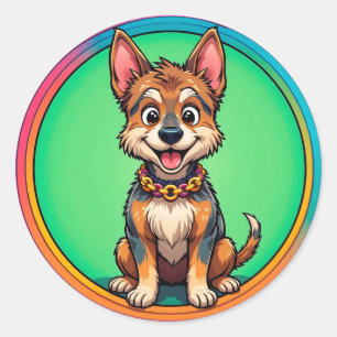 Kleurrijke Cartoon Gelukkige Hond Ronde Sticker