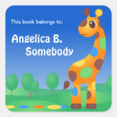 Kleurrijke Cartoon Giraffe Bookplate Vierkante Sticker (Voorkant)