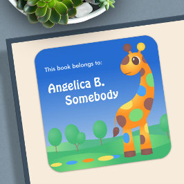 Kleurrijke Cartoon Giraffe Bookplate Vierkante Sticker