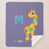 Kleurrijke Cartoon Giraffe Monogram op Paarse Sherpa Deken (Voorkant)