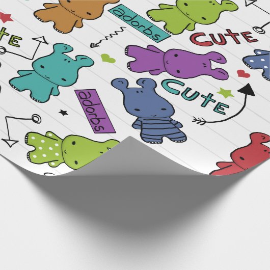 Kleurrijke Cartoon Hippo Pattern Cadeaupapier (Hoek)