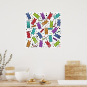 Kleurrijke Cartoon Hippo Pattern Poster (Keuken)