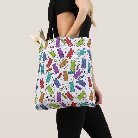 Kleurrijke Cartoon Hippo Pattern Tote Bag (Dichtbij)