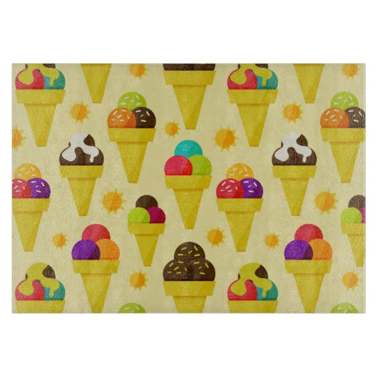 Kleurrijke Cartoon Ice Cream Cones Snijplank (Voorkant)