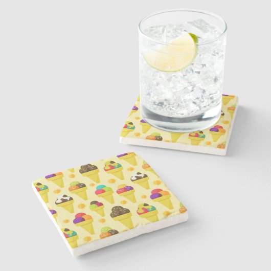 Kleurrijke Cartoon Ice Cream Cones Stenen Onderzetter (Zijkant)