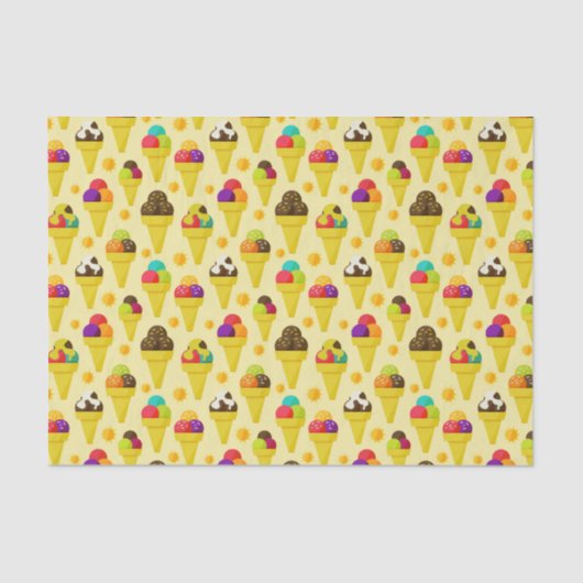 Kleurrijke Cartoon Ice Cream Cones Tissuepapier (Voorkant)