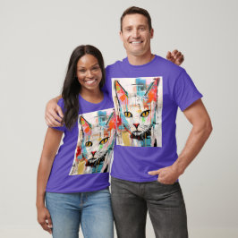 Kleurrijke Cartoon Kat met Gekke Oog GRAFFITI T-shirt