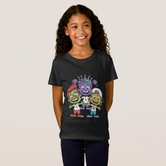 Kleurrijke Cartoon Kinderen met Speelse Expressies T-shirt (Voorkant volledig)
