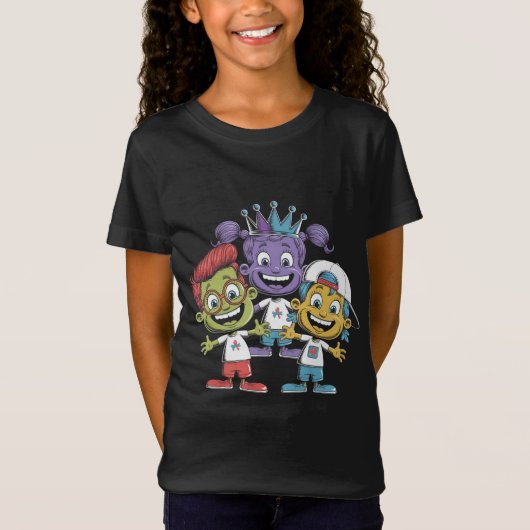 Kleurrijke Cartoon Kinderen met Speelse Expressies T-shirt (Voorkant)