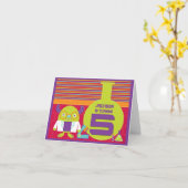 Kleurrijke Cartoon Mad Scientist 5e Verjaardag Kaart (Gele Bloem)