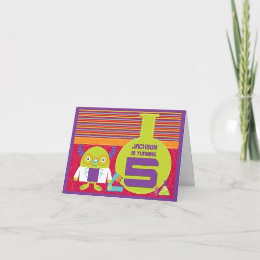 Kleurrijke Cartoon Mad Scientist 5e Verjaardag Kaart (Voorkant)
