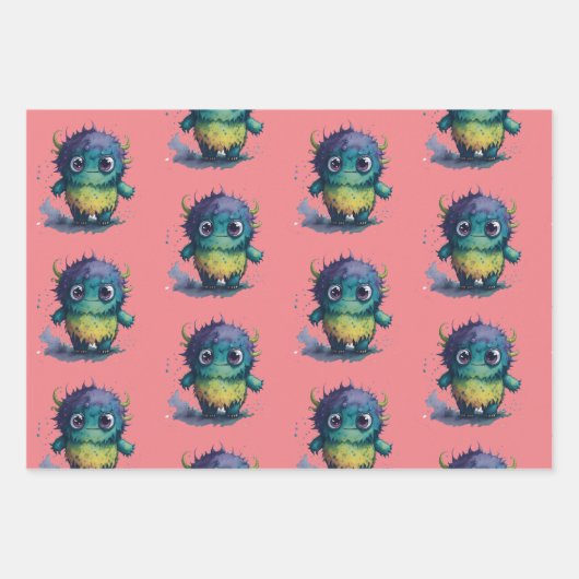 Kleurrijke Cartoon Monster Design Inpakpapier Vel (Voorkant 3)