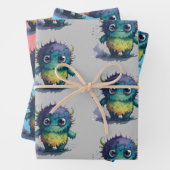 Kleurrijke Cartoon Monster Design Inpakpapier Vel (In situ)