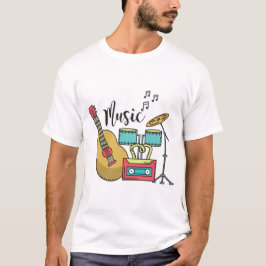 Kleurrijke Cartoon muziekinstrumenten Graphic T-shirt