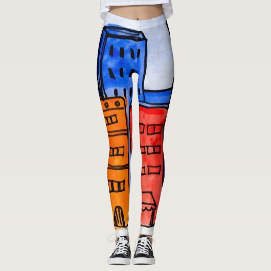 Kleurrijke Cartoon New York City Graffiti Leggings (Voorkant)