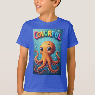 Kleurrijke Cartoon Octopus Onderwater Scene T-shirt