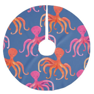 Kleurrijke Cartoon Octopus Waterverf Patroon Kerstboom Rok
