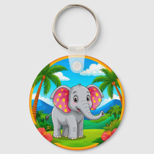 Kleurrijke Cartoon Olifant Tropisch Plezier Sleutelhanger