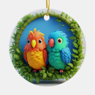 Kleurrijke Cartoon Papegaaien Keramisch Ornament
