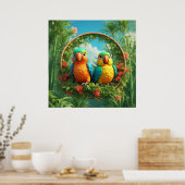 Kleurrijke Cartoon papegaaien Poster (Keuken)