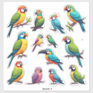 Kleurrijke Cartoon Papegaaien voor Kinderen & Cade Sticker